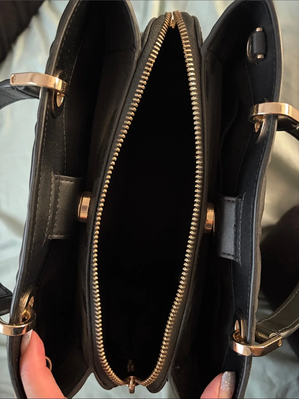 kate spade Black Quilted Satchel with Gold Hardware